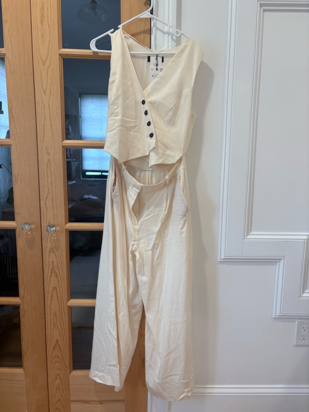 Zara Cream Button-Front Jumpsuit